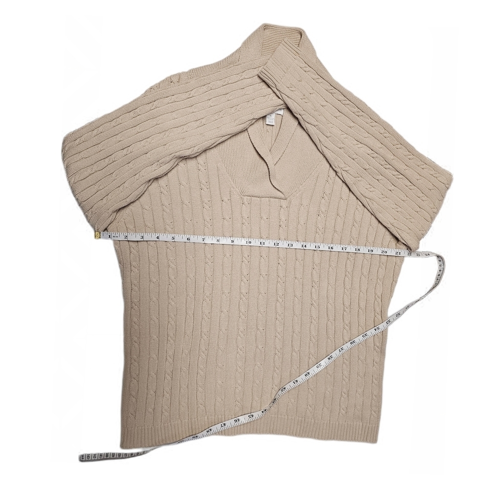 Charter Club Shawl Collar Cable Knit Pullover Sweater Beige Long Sleeve Cotton - Picture 12 of 14